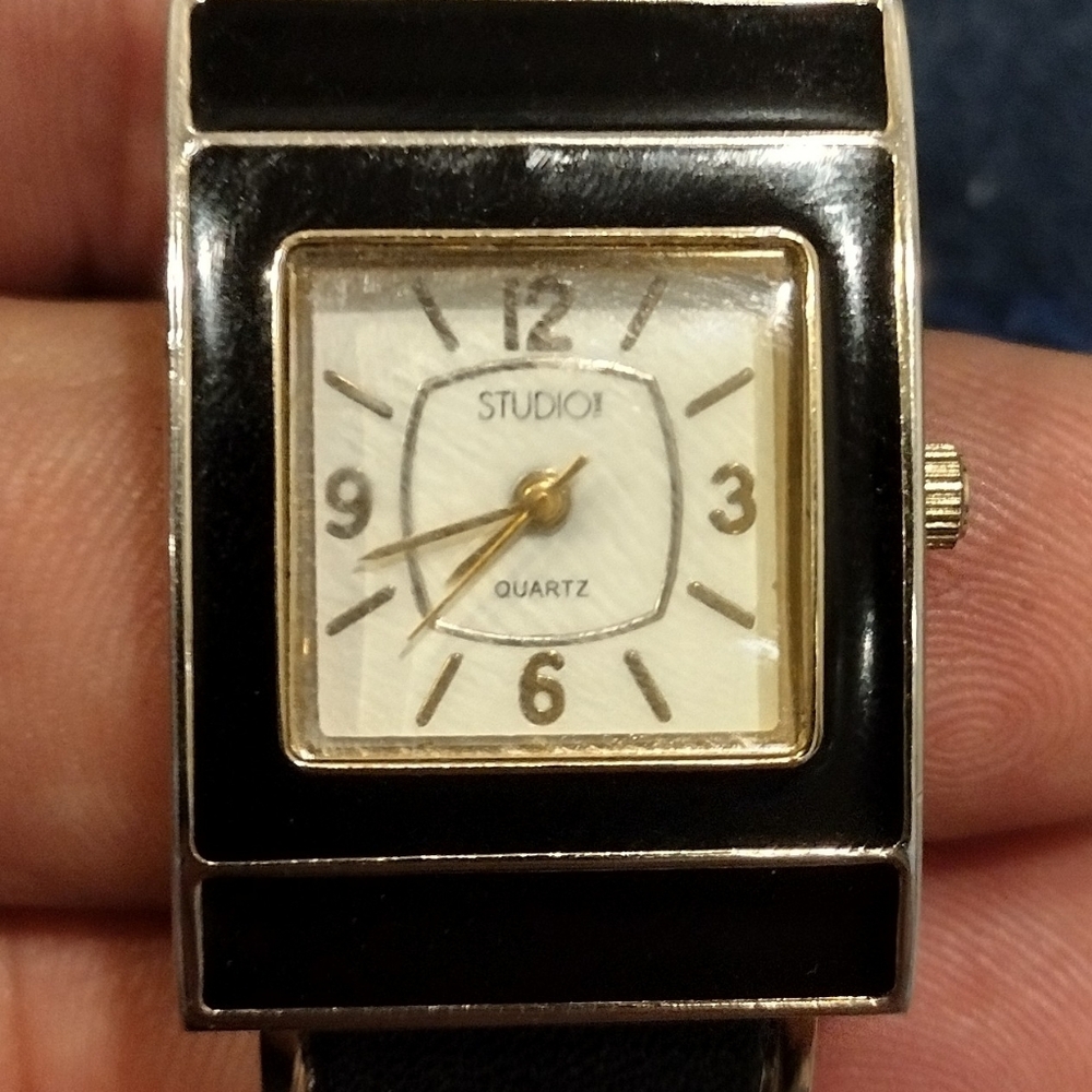 Studio Black and Gold Square Watch With New Battery
